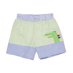 Seersucker Swim Trunk with Alligator Applique