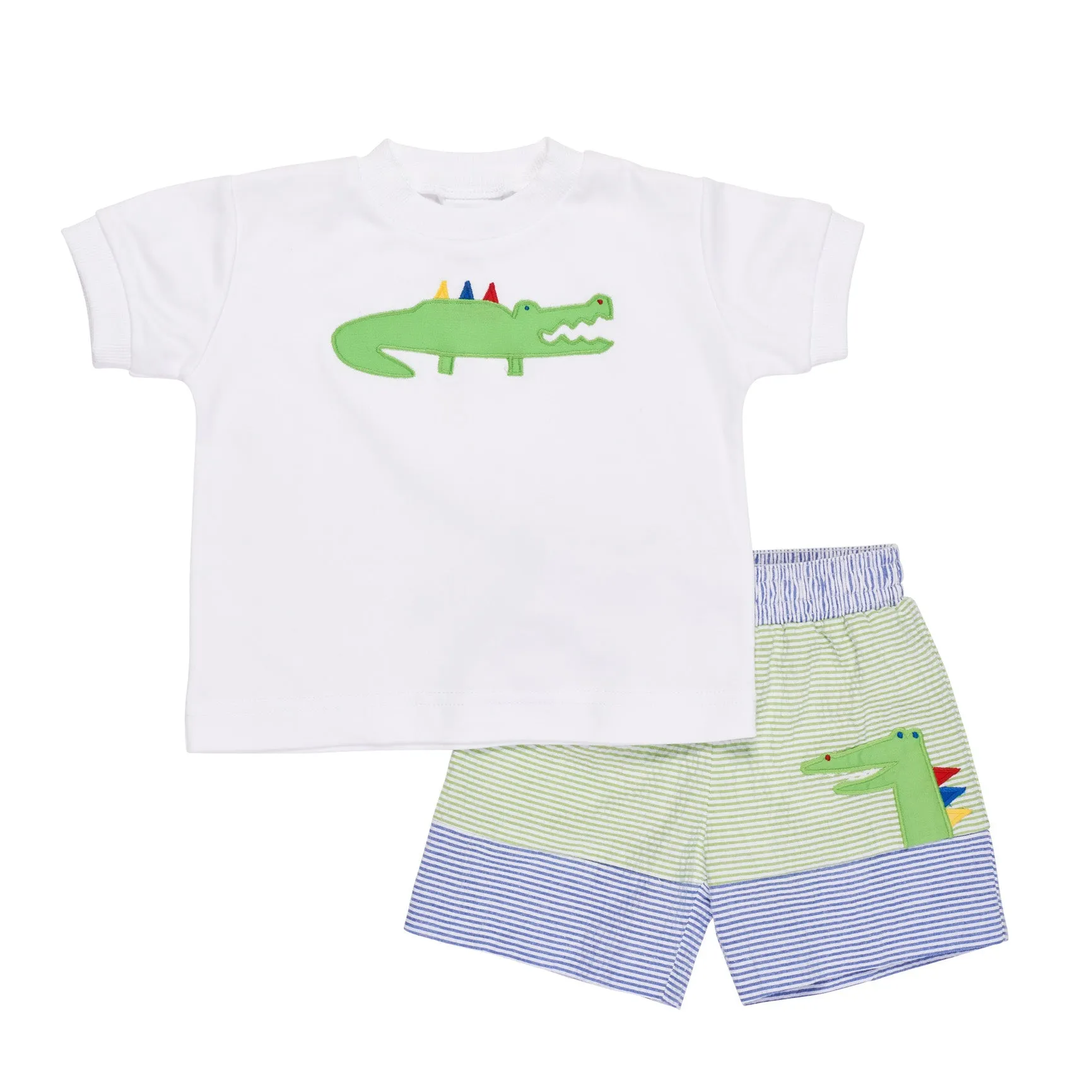 Seersucker Swim Trunk with Alligator Applique