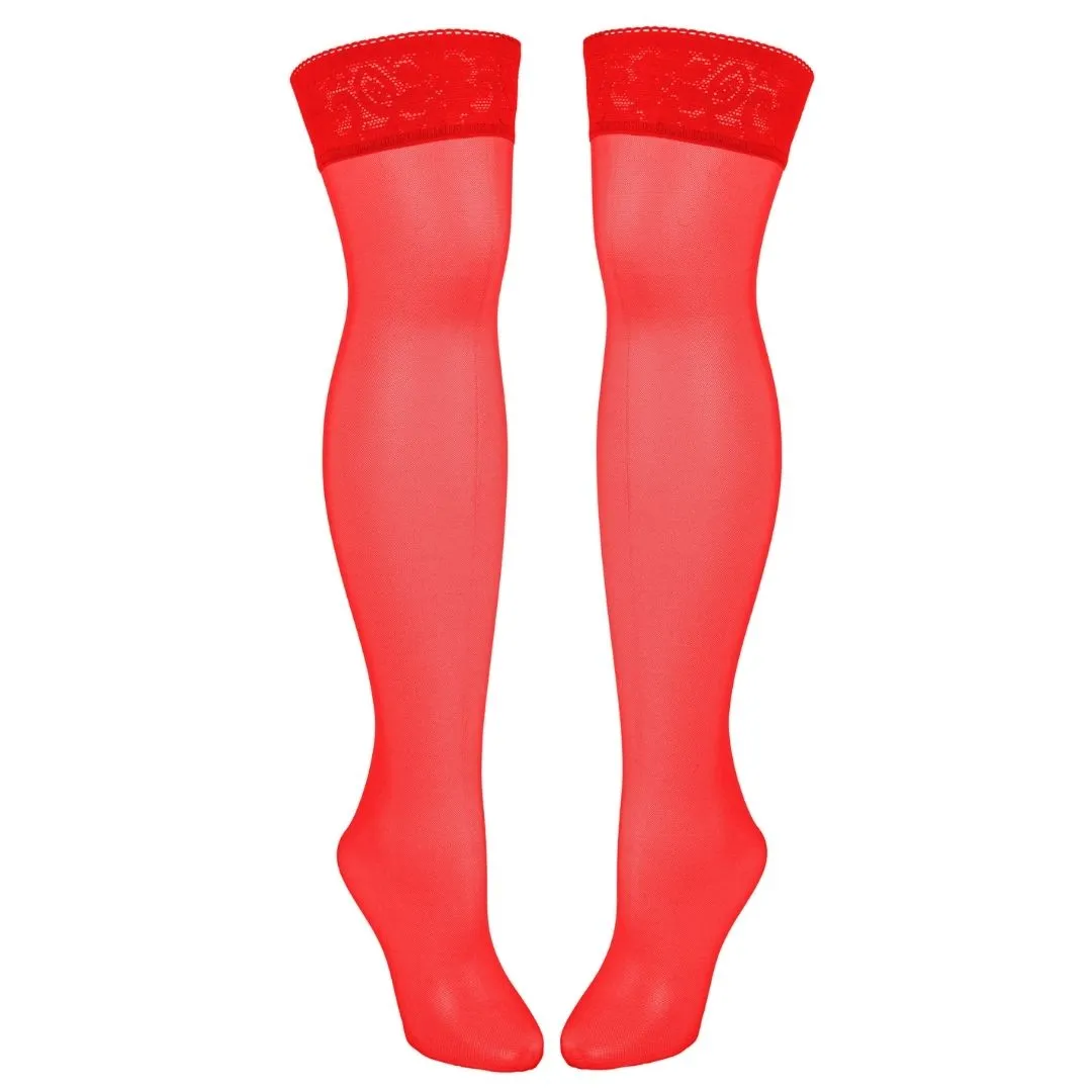 Sheerly Mesh Stay Up Stockings in Rose Red