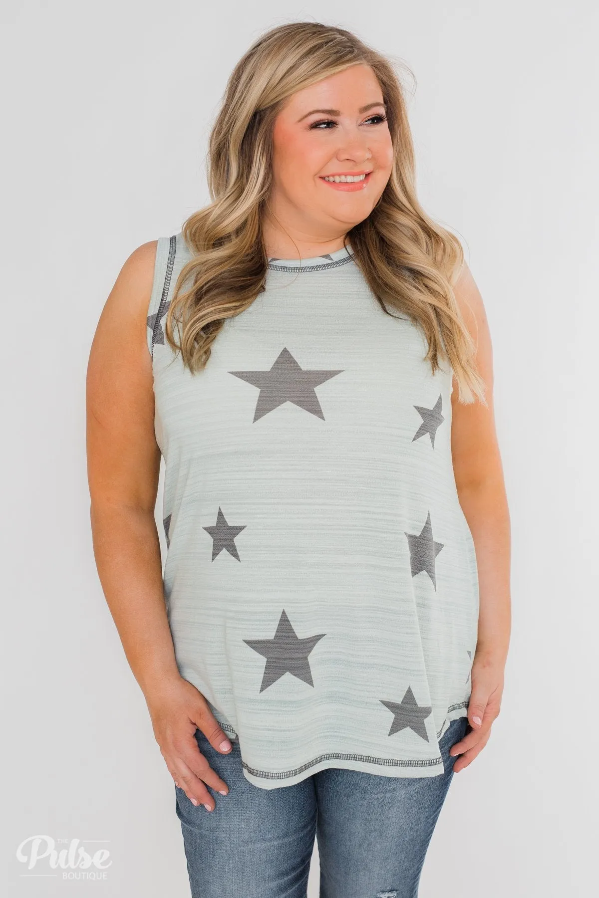 Shine Like A Star Tank Top- Sage