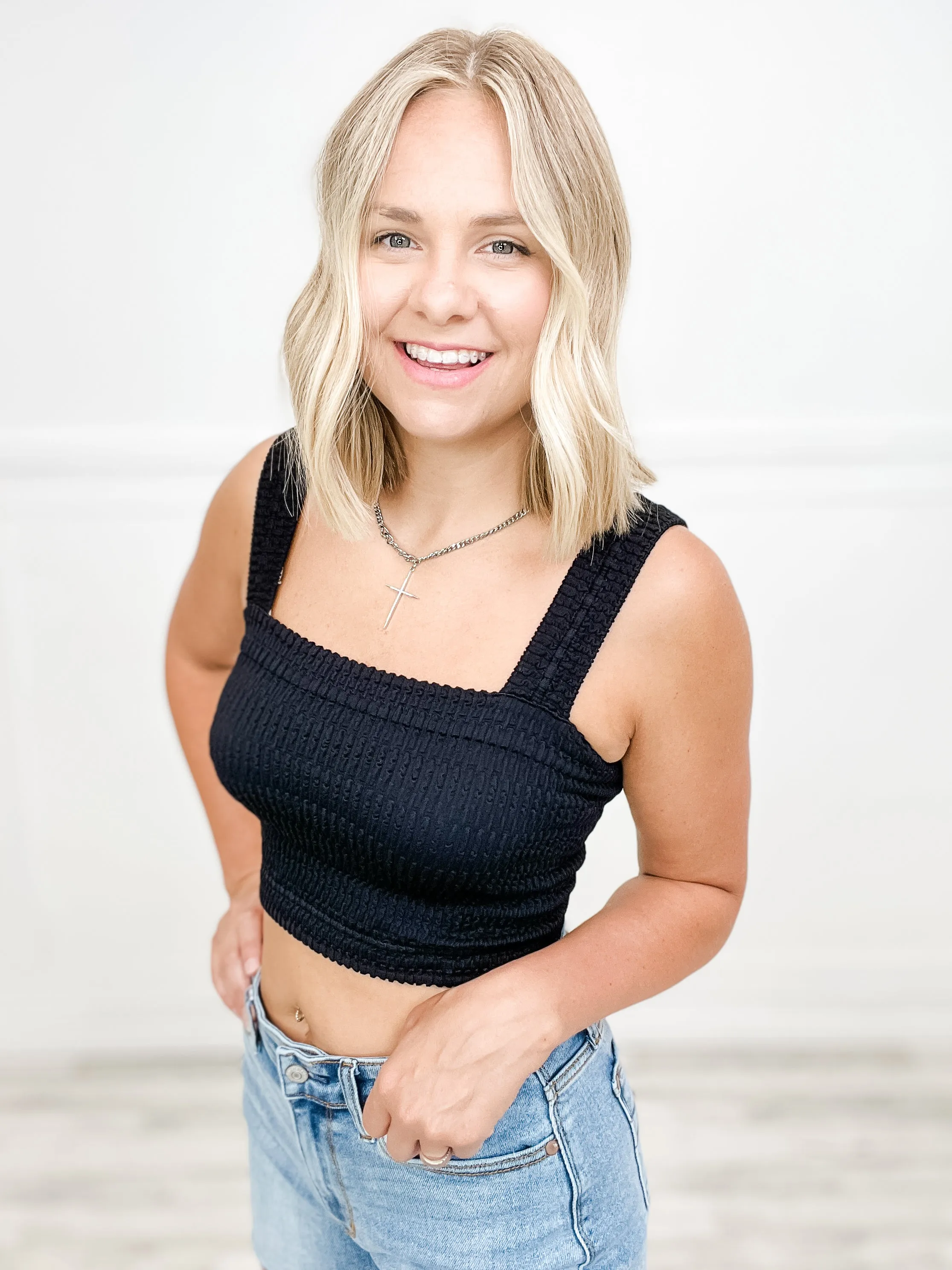 Shirred Square Neck Crop Top