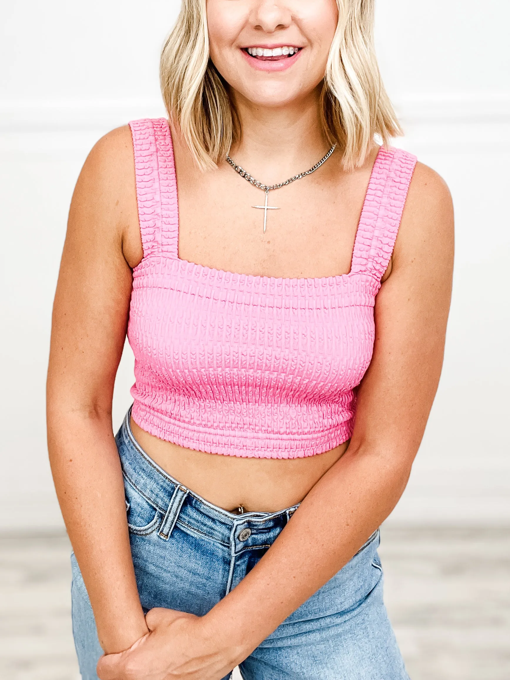Shirred Square Neck Crop Top