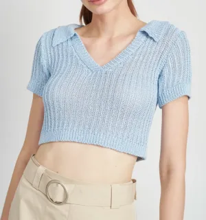 Short Sleeve Collared Knit Top