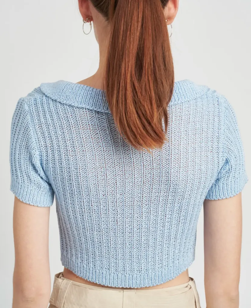 Short Sleeve Collared Knit Top