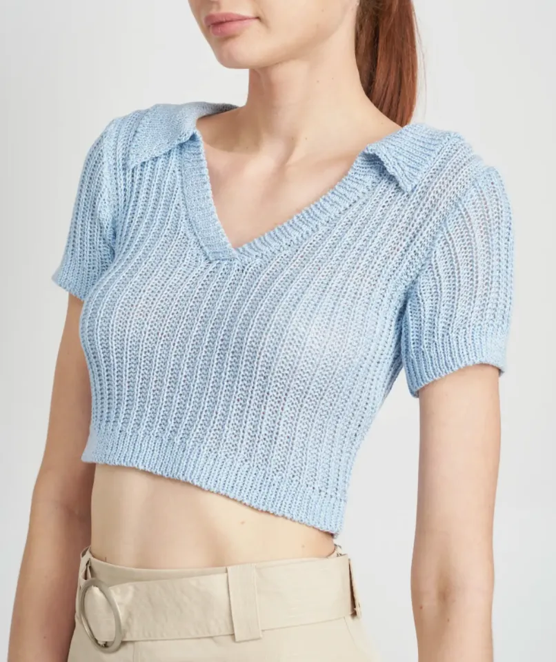 Short Sleeve Collared Knit Top