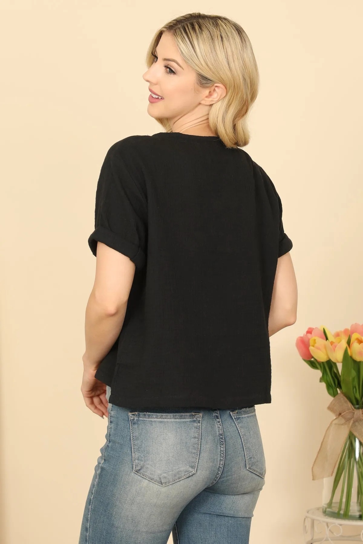 Short Sleeve Hanging Blouse Solid Top