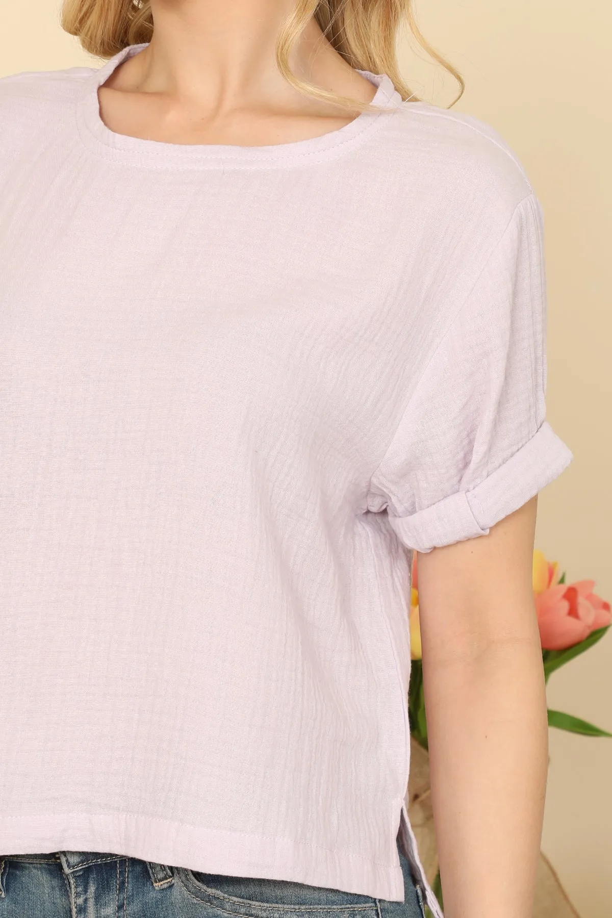 Short Sleeve Hanging Blouse Solid Top