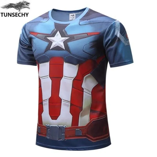 Short Sleeve Hot Captain Inspired Comic Book America Superhero Printed T-Shirt