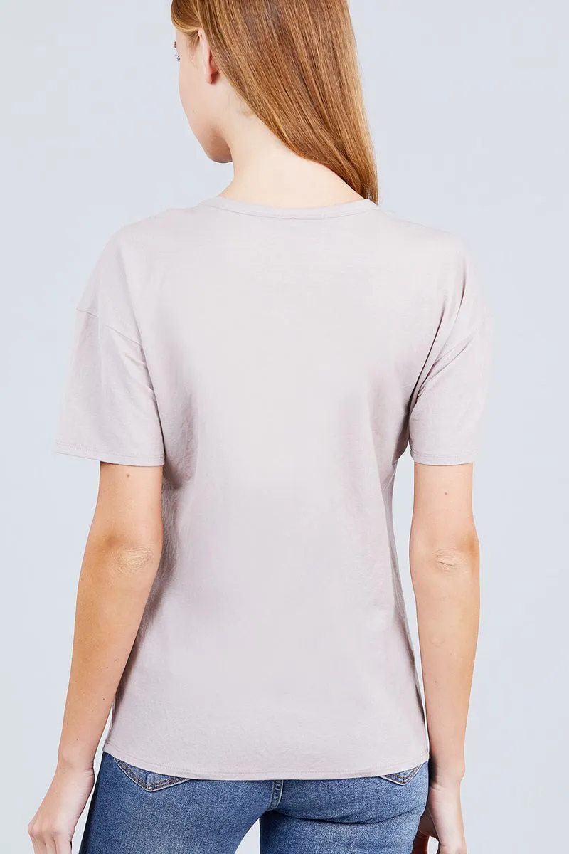 Short Sleeve Round Neck One Pocket Box Knit Top