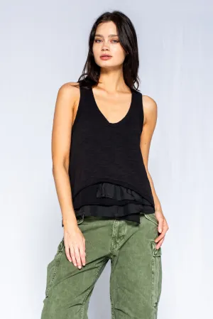 Shrunken Tank Mixed Fabric Hem