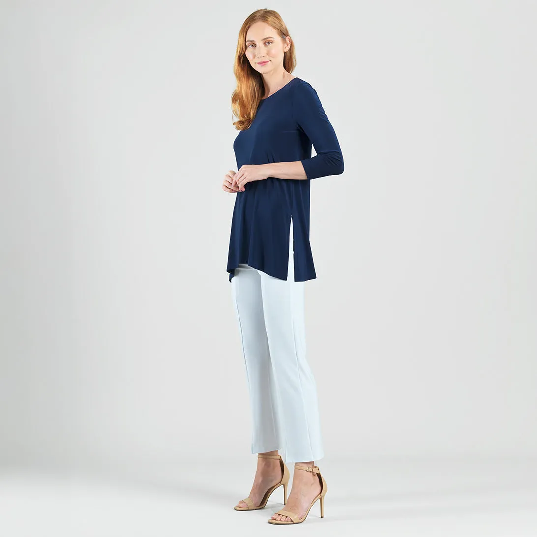 Side Vent Kerchief Hem Tunic - Navy