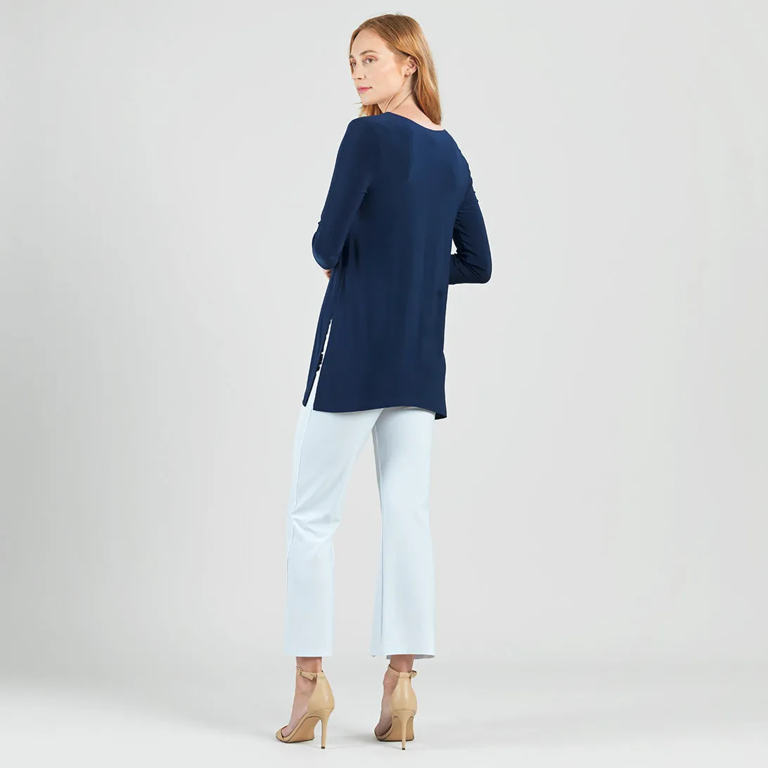 Side Vent Kerchief Hem Tunic - Navy