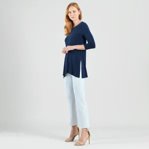 Side Vent Kerchief Hem Tunic - Navy