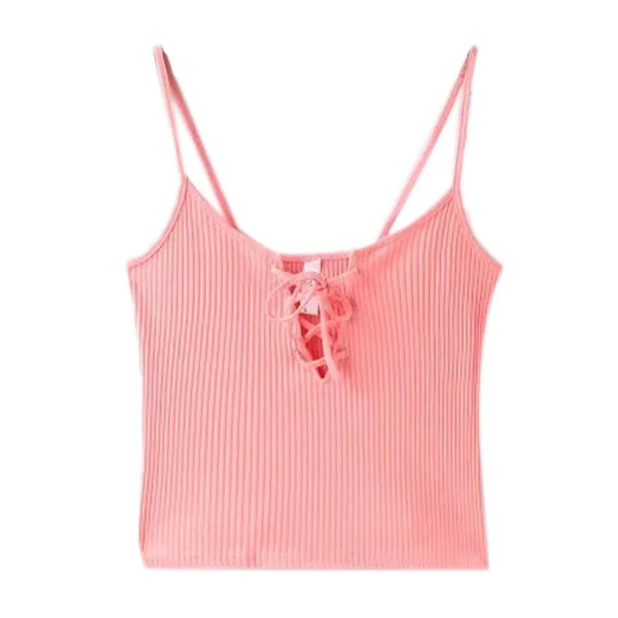 Slay women Harajuku front cross bandage strappy bustier crop top tank bralette brandy melville Camis Good-looking