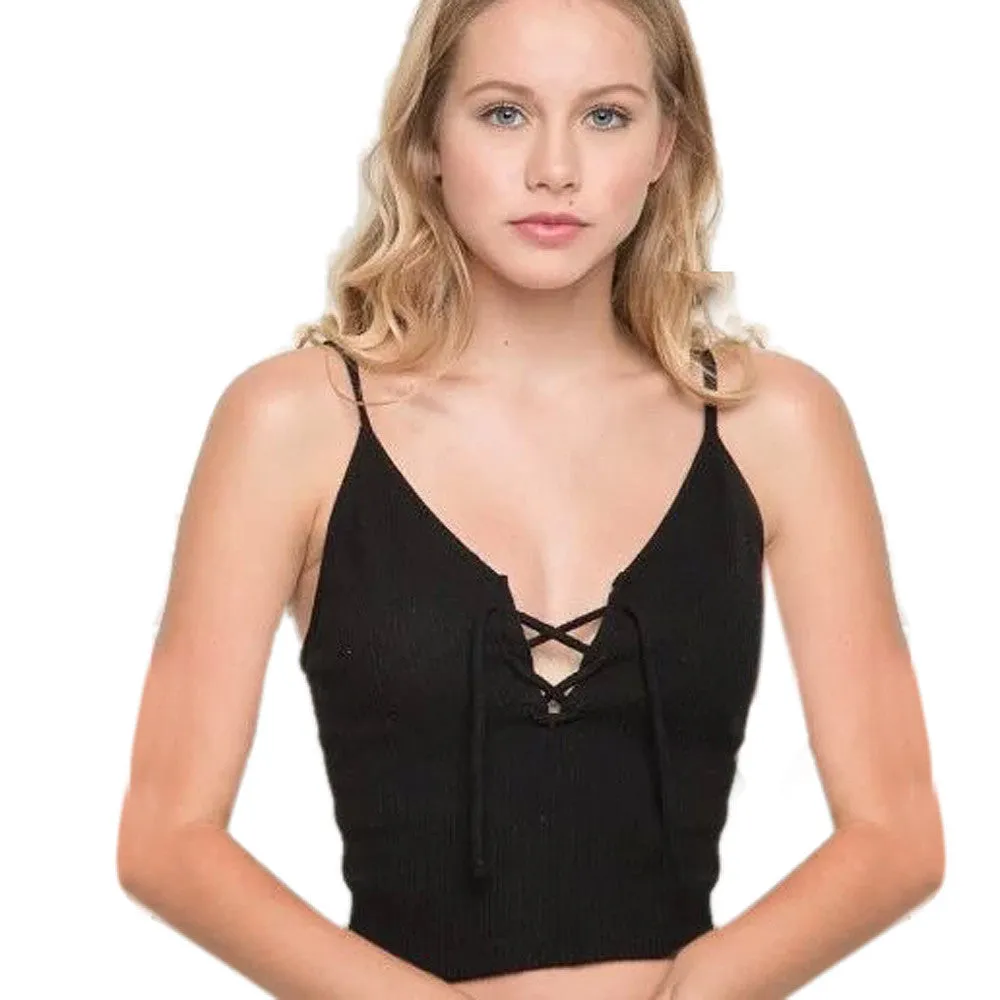 Slay women Harajuku front cross bandage strappy bustier crop top tank bralette brandy melville Camis Good-looking
