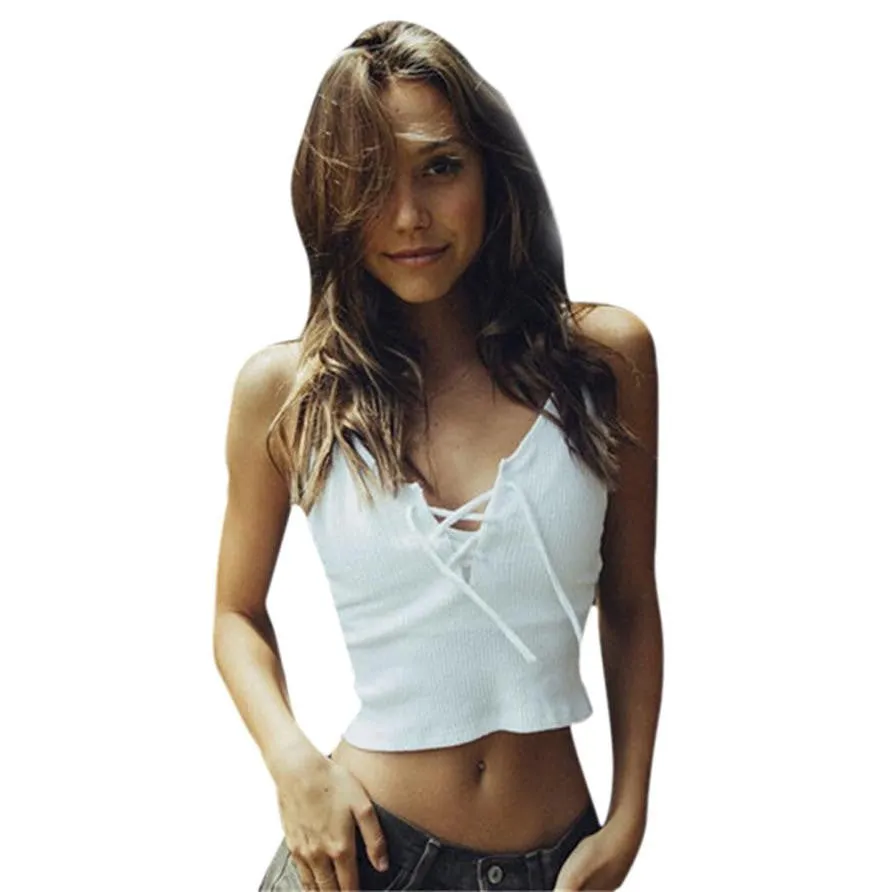 Slay women Harajuku front cross bandage strappy bustier crop top tank bralette brandy melville Camis Good-looking
