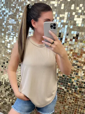 Sleeveless Round Neck Ribbed Top - Taupe by Sew In Love
