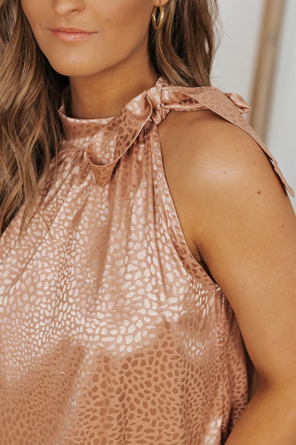 Sleeveless Tie Mock Neck Tank Top