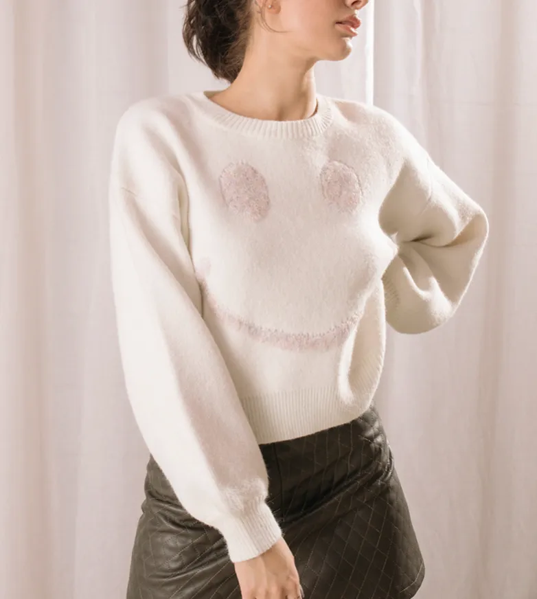 Smiley Face Shrunken Sweater