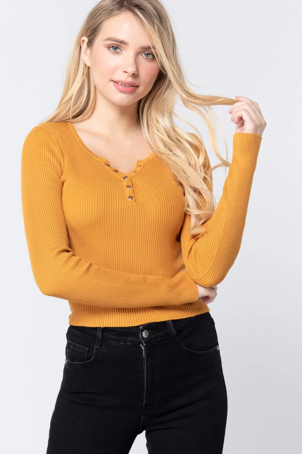 Snap Button Detail Sweater Top