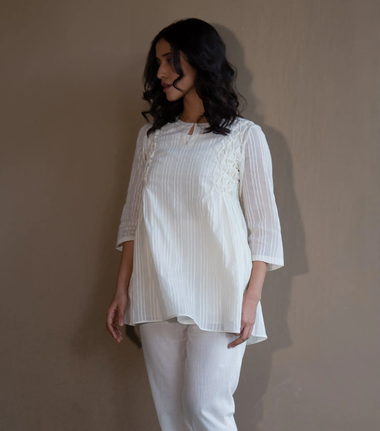 SOFT BREEZE COTTON SMOCKING TUNIC