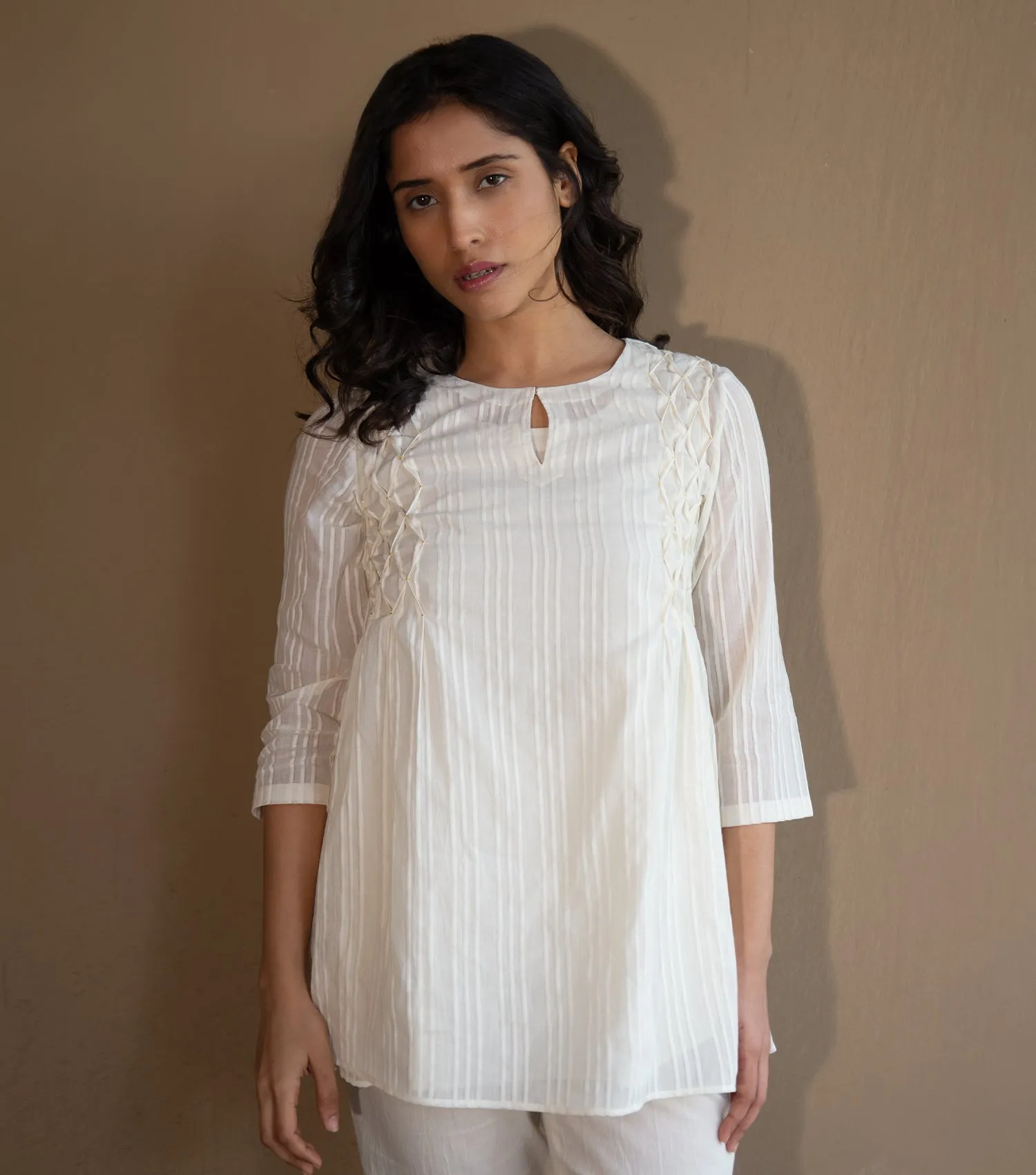 SOFT BREEZE COTTON SMOCKING TUNIC
