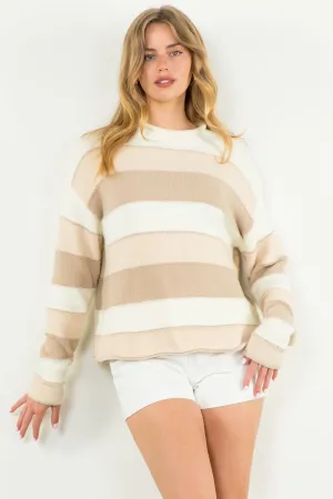 Soft Shades of Ivory & Taupe Striped Sweater