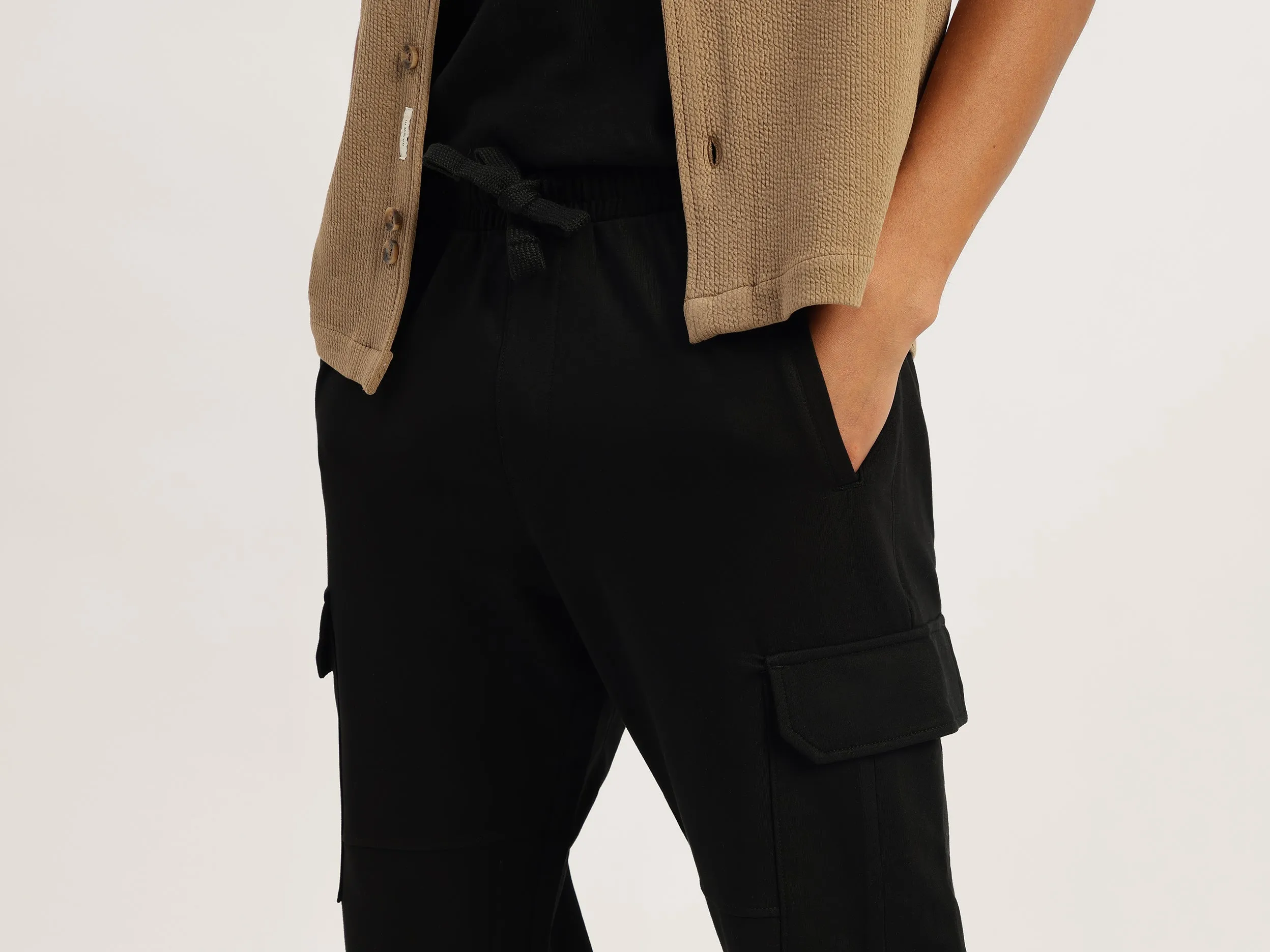 Solid Cargo Fit Trousers