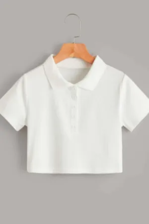 Solid Polo Ribbed Crop Top