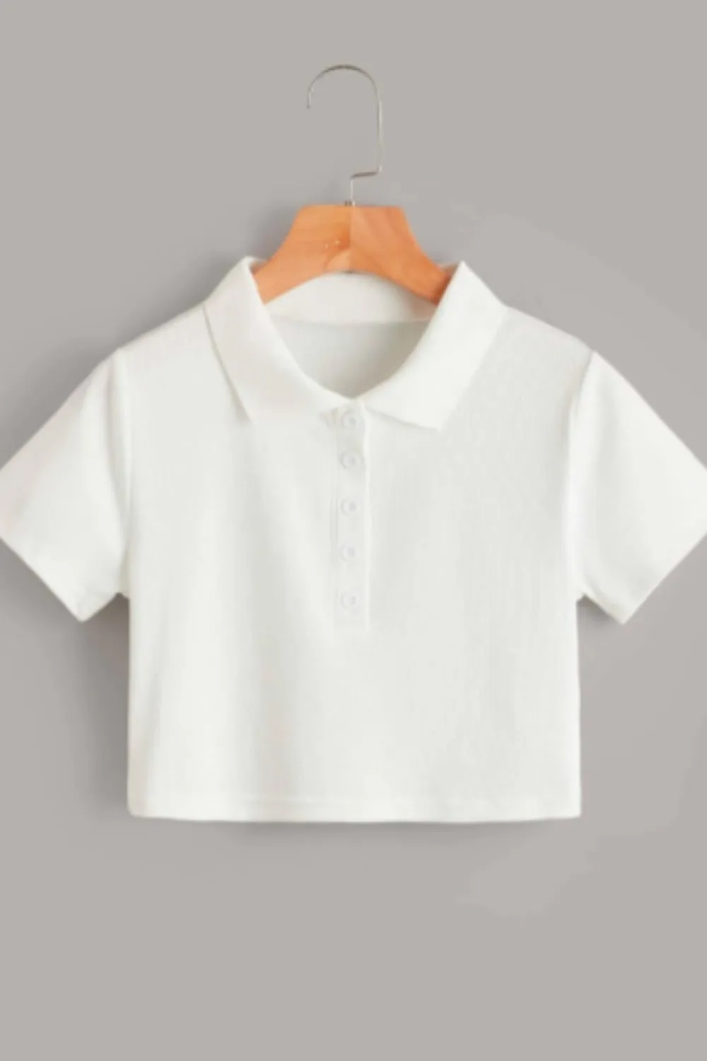 Solid Polo Ribbed Crop Top