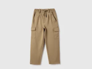 Solid Straight Fit Cargo Trousers