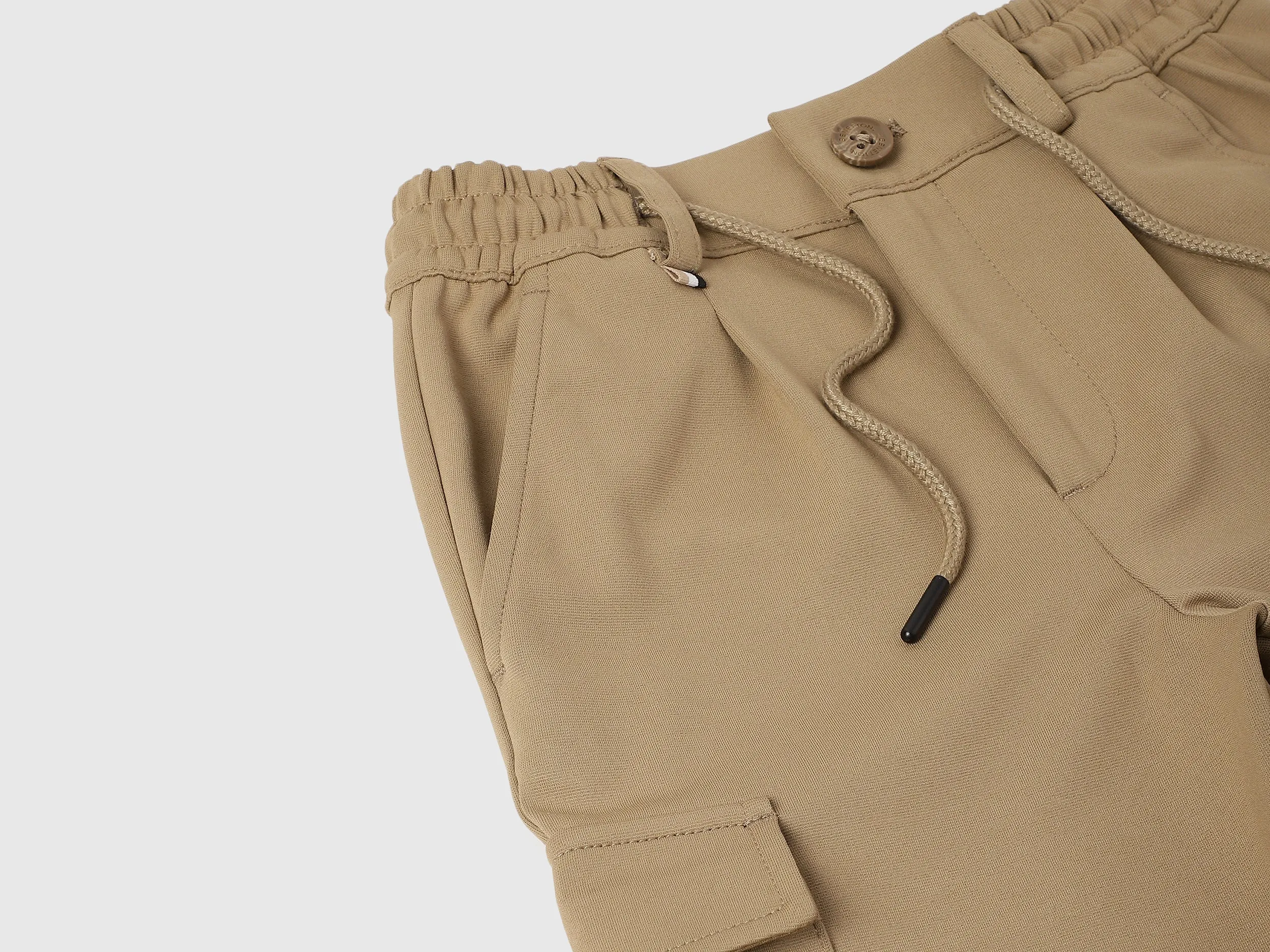 Solid Straight Fit Cargo Trousers