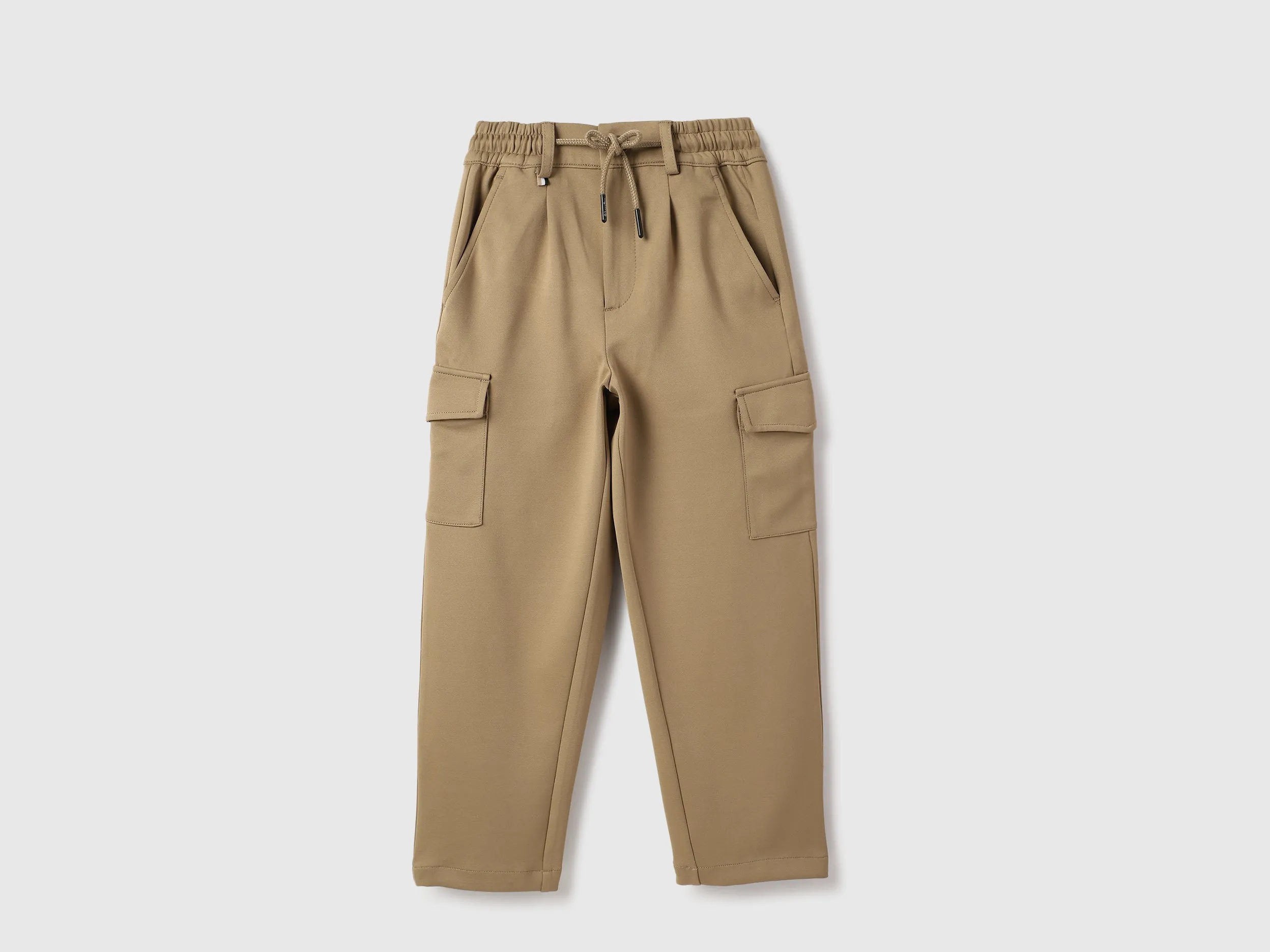 Solid Straight Fit Cargo Trousers