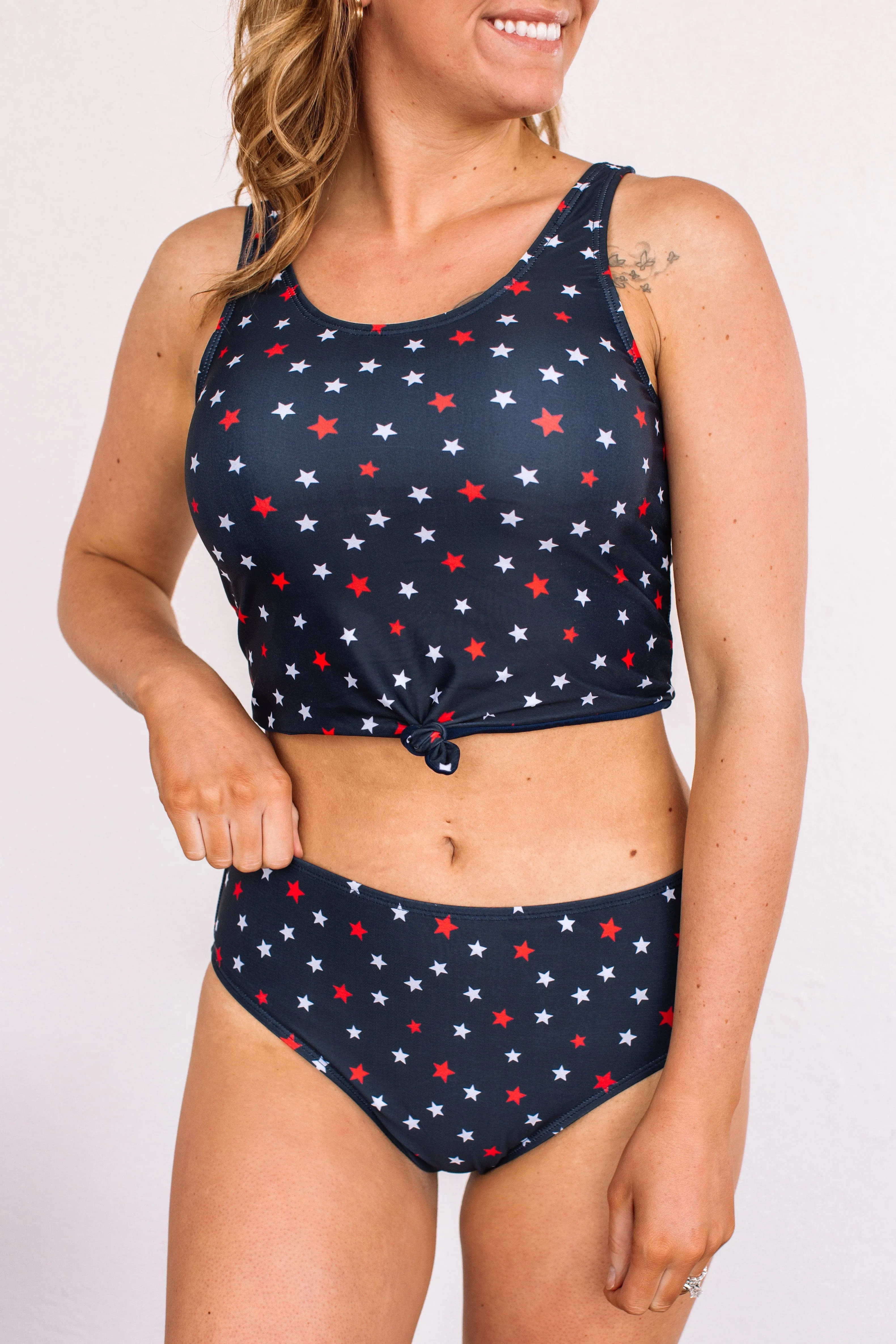 Soul Full Of Sunshine Knot Tankini Top- Navy Stars