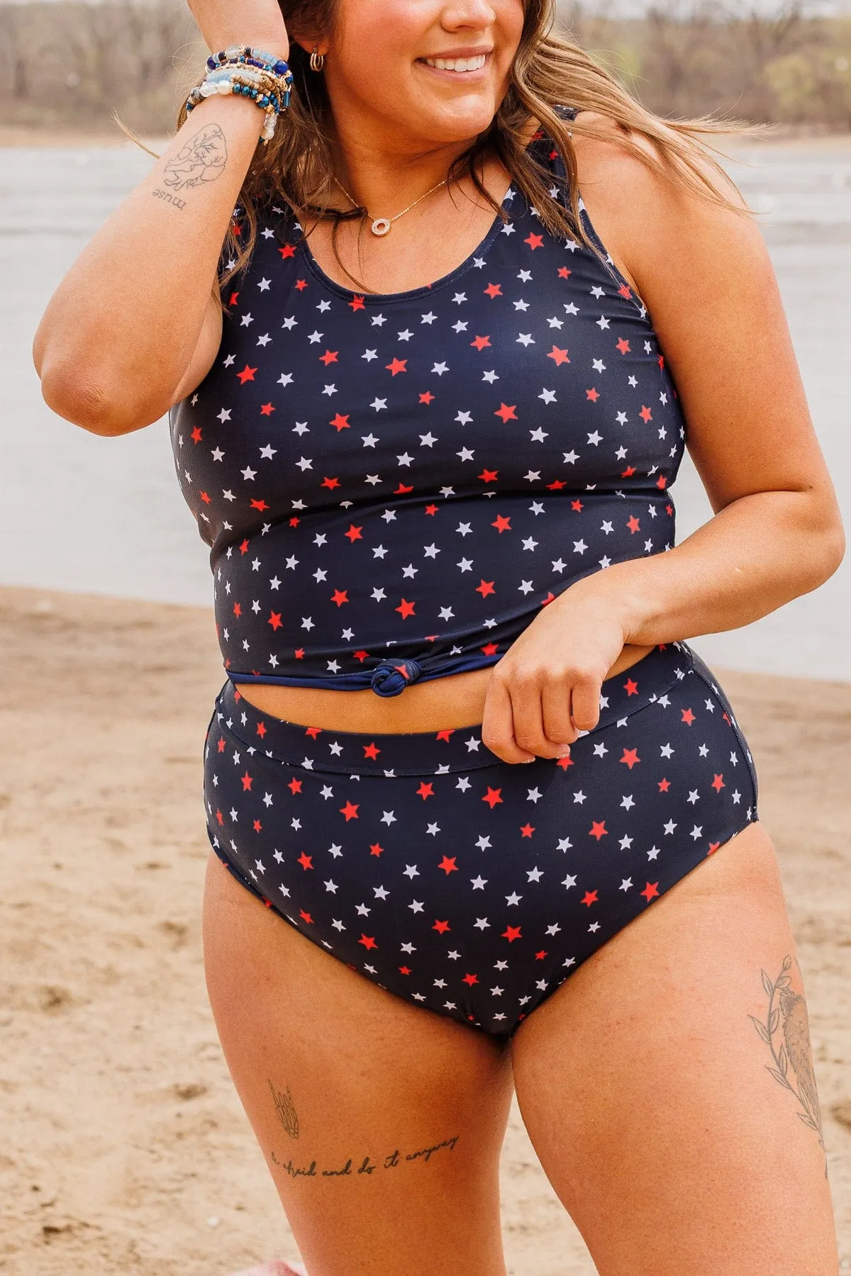 Soul Full Of Sunshine Knot Tankini Top- Navy Stars