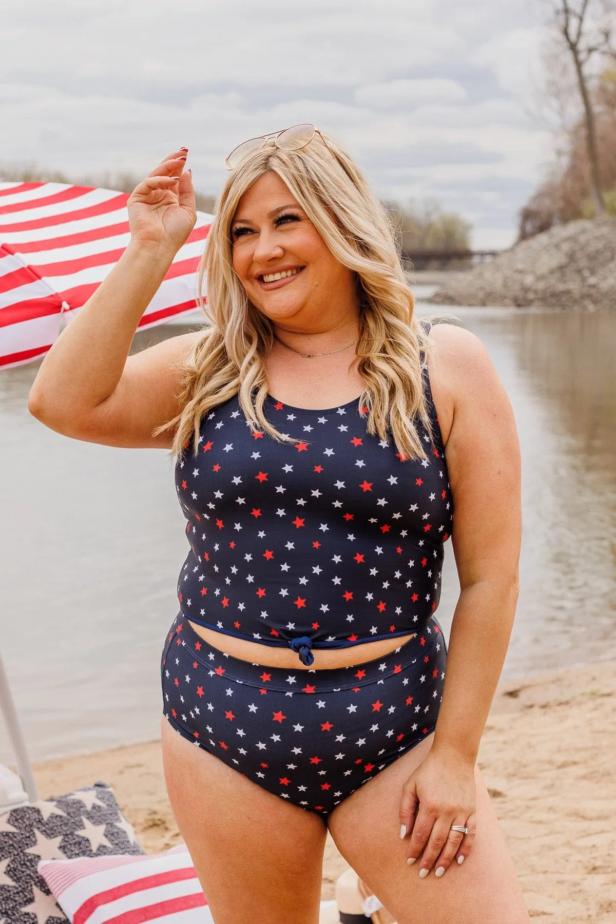 Soul Full Of Sunshine Knot Tankini Top- Navy Stars