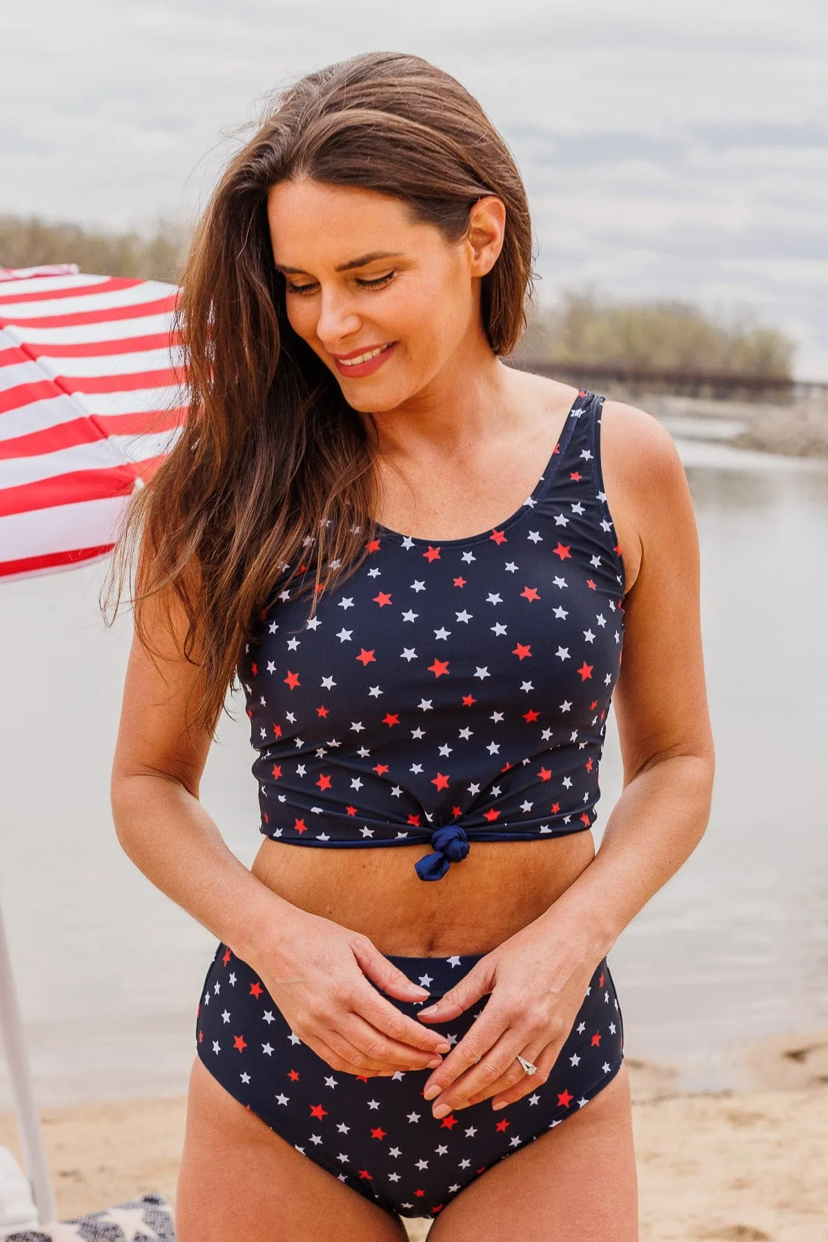Soul Full Of Sunshine Knot Tankini Top- Navy Stars