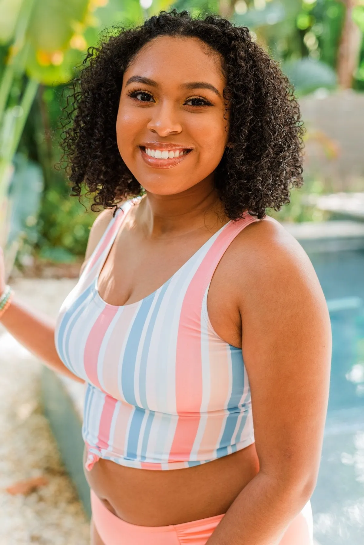Soul Full Of Sunshine Knot Tankini Top- Striped Multi-Color