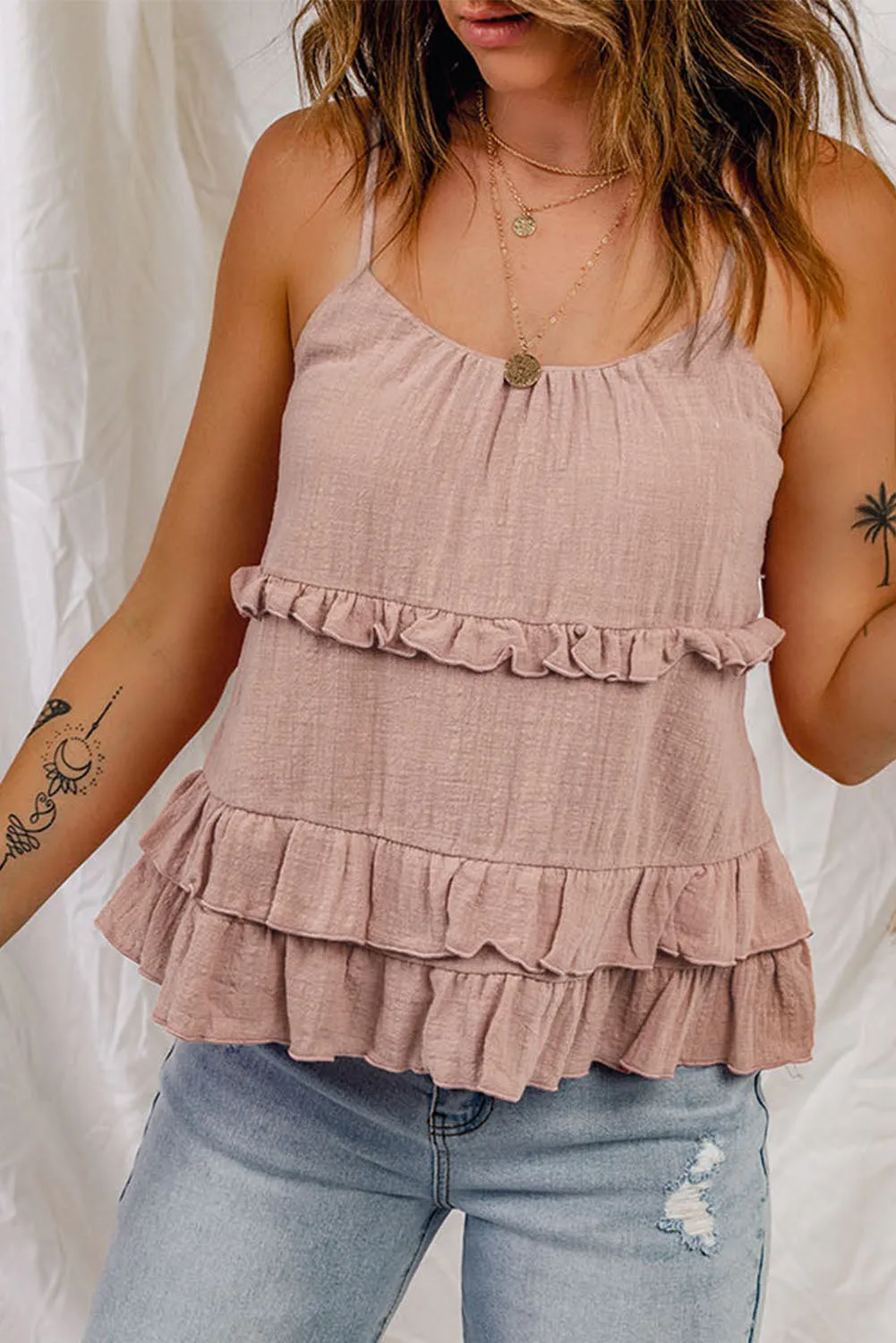 Split Second Tiered Ruffle Tank Top
