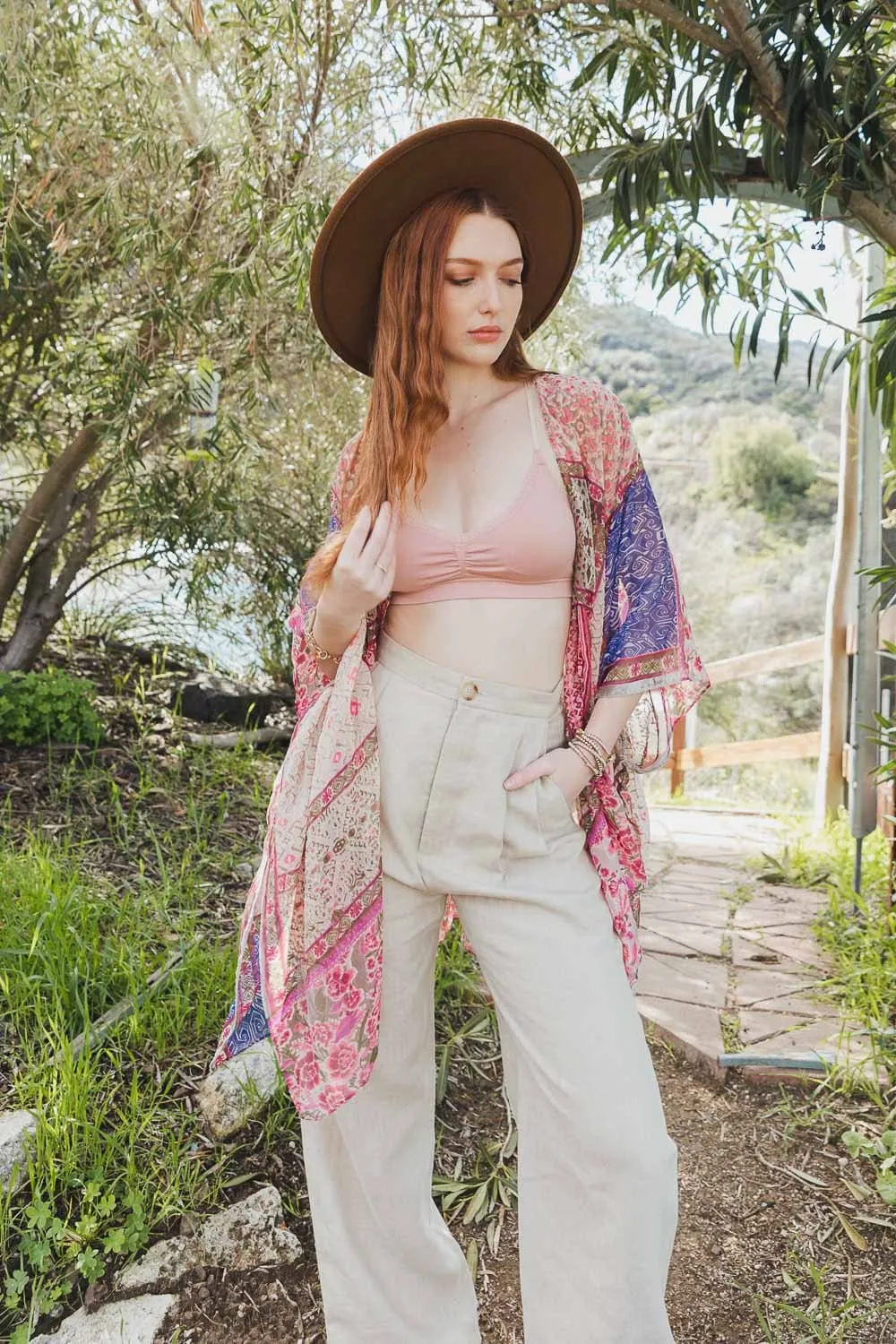 Spring Velvet Burnout Kimono with Boho Pattern
