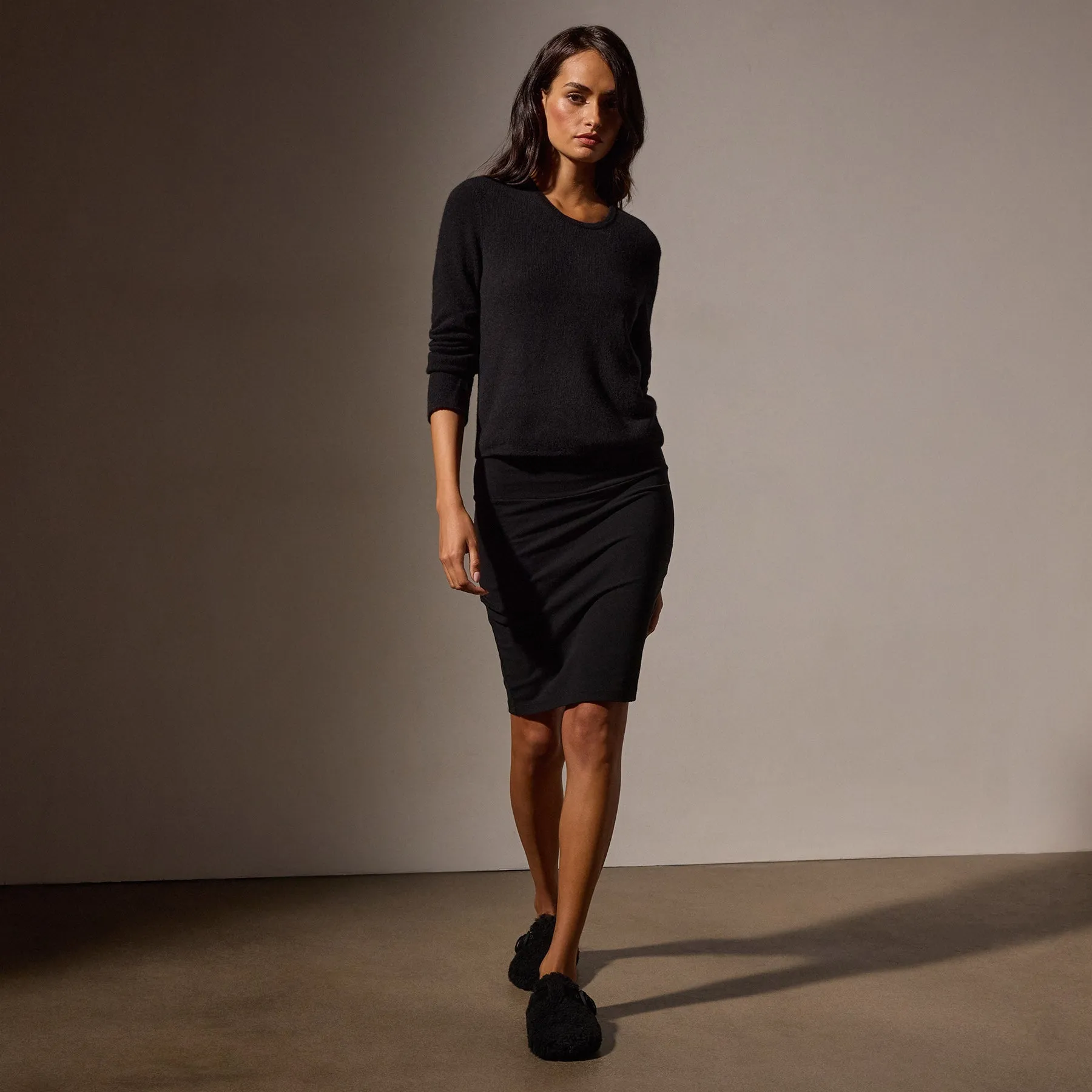 Stretch Lotus Rib Pencil Skirt - Black