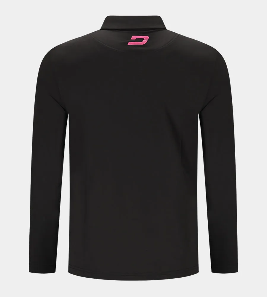 STRIPE PERFORMANCE LONG SLEEVE POLO - BLACK