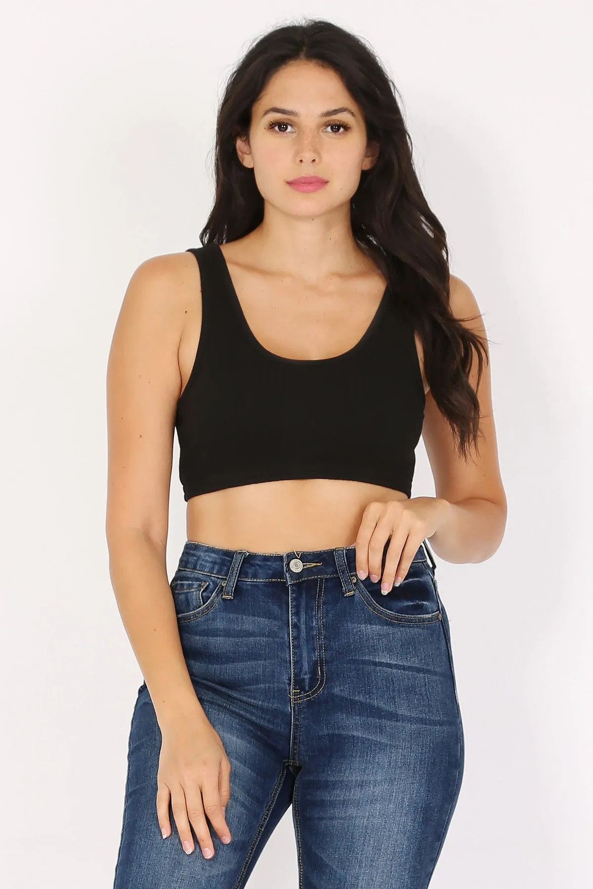 Surf World - Variegated Rib Crop Bra Tank Top - Scoop neck