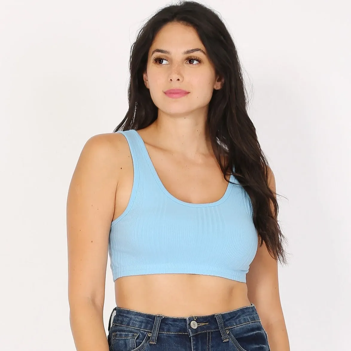 Surf World - Variegated Rib Crop Bra Tank Top - Scoop neck
