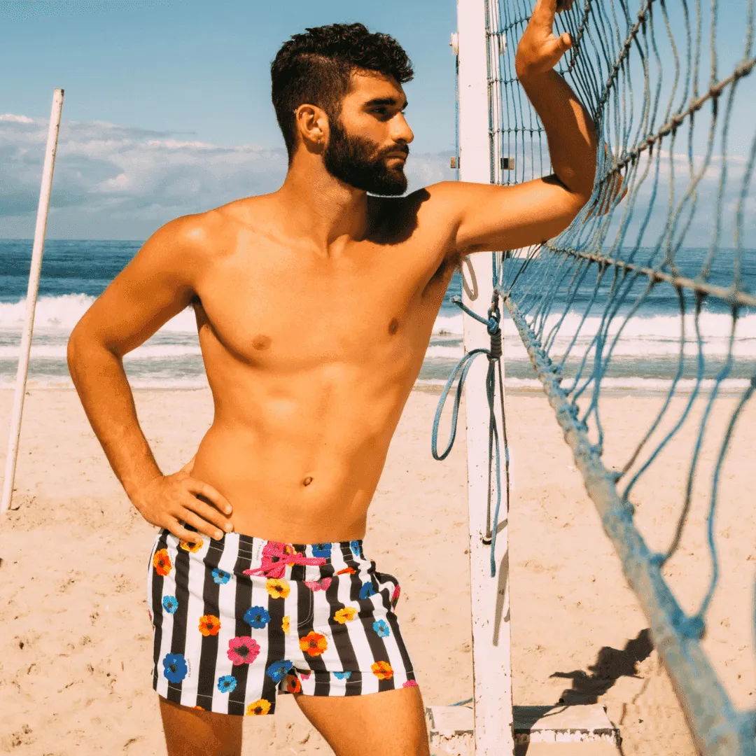 Swim Trunks Flowers Stripes