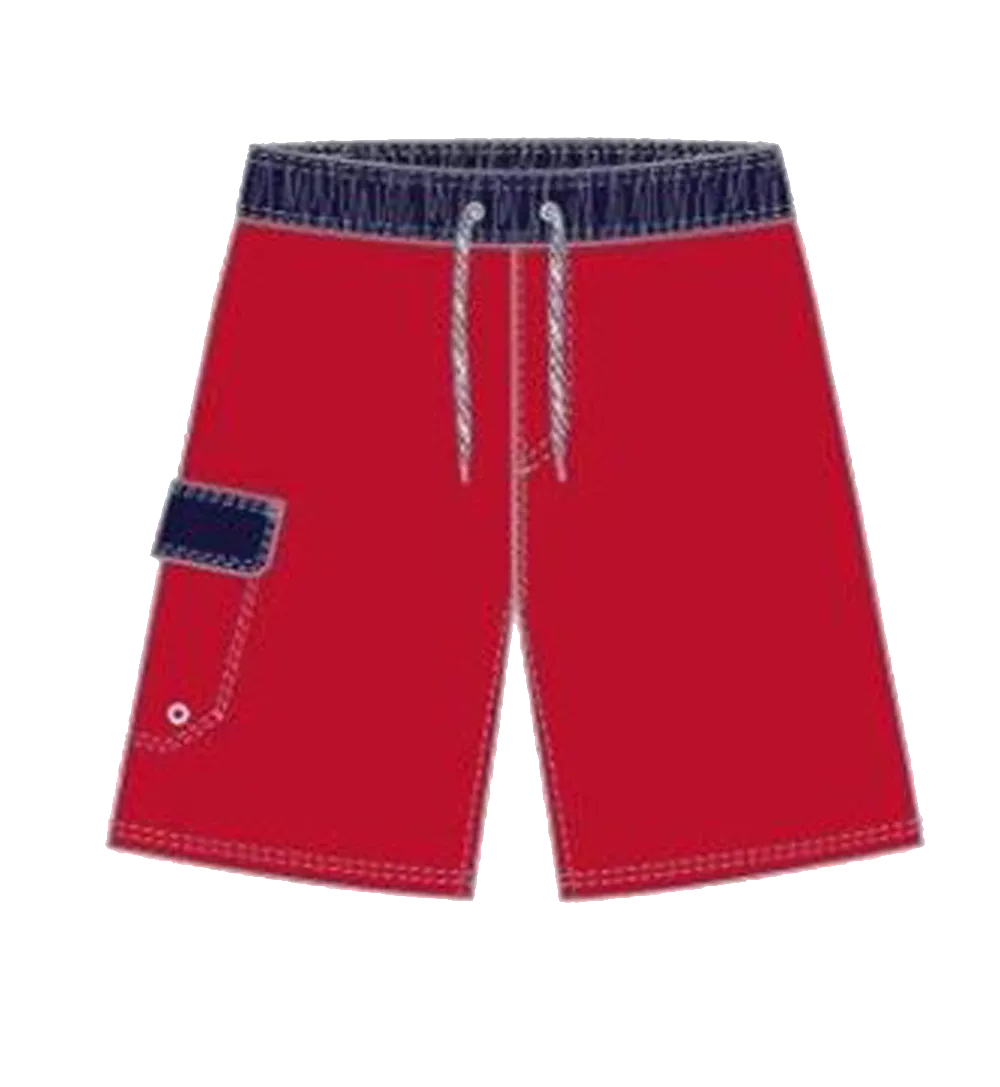 Swimwear Boy's Classic Solid Contrast Band, Cargo Pocket Swim Trunk, Swimsuit