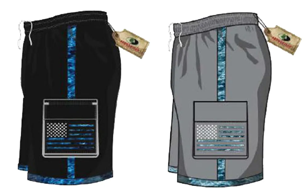 Swimwear Men's Water Side Stripe Flag Pocket Cargo Pocket Swim Trunk