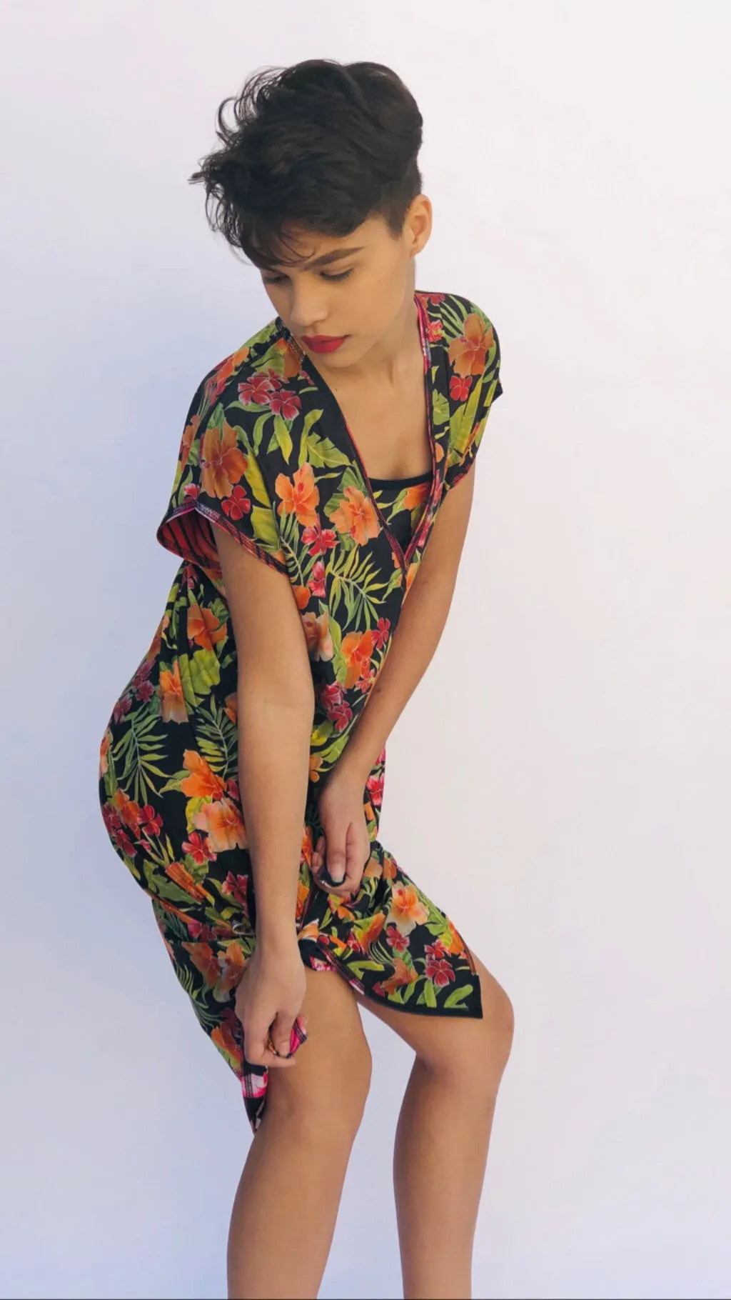 SWING DRESS RED TIGER/HAWAIIAN FLORAL