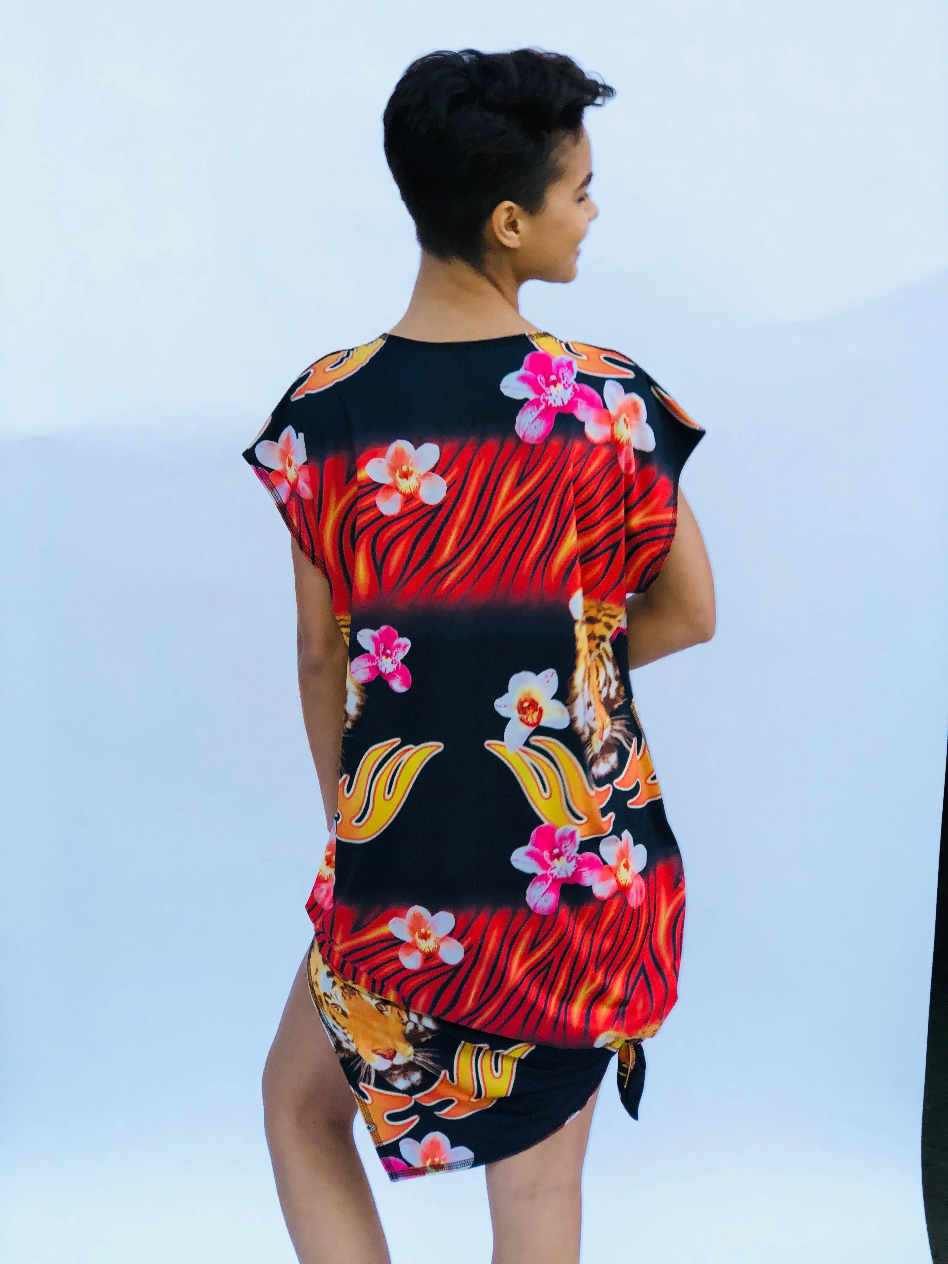 SWING DRESS RED TIGER/HAWAIIAN FLORAL