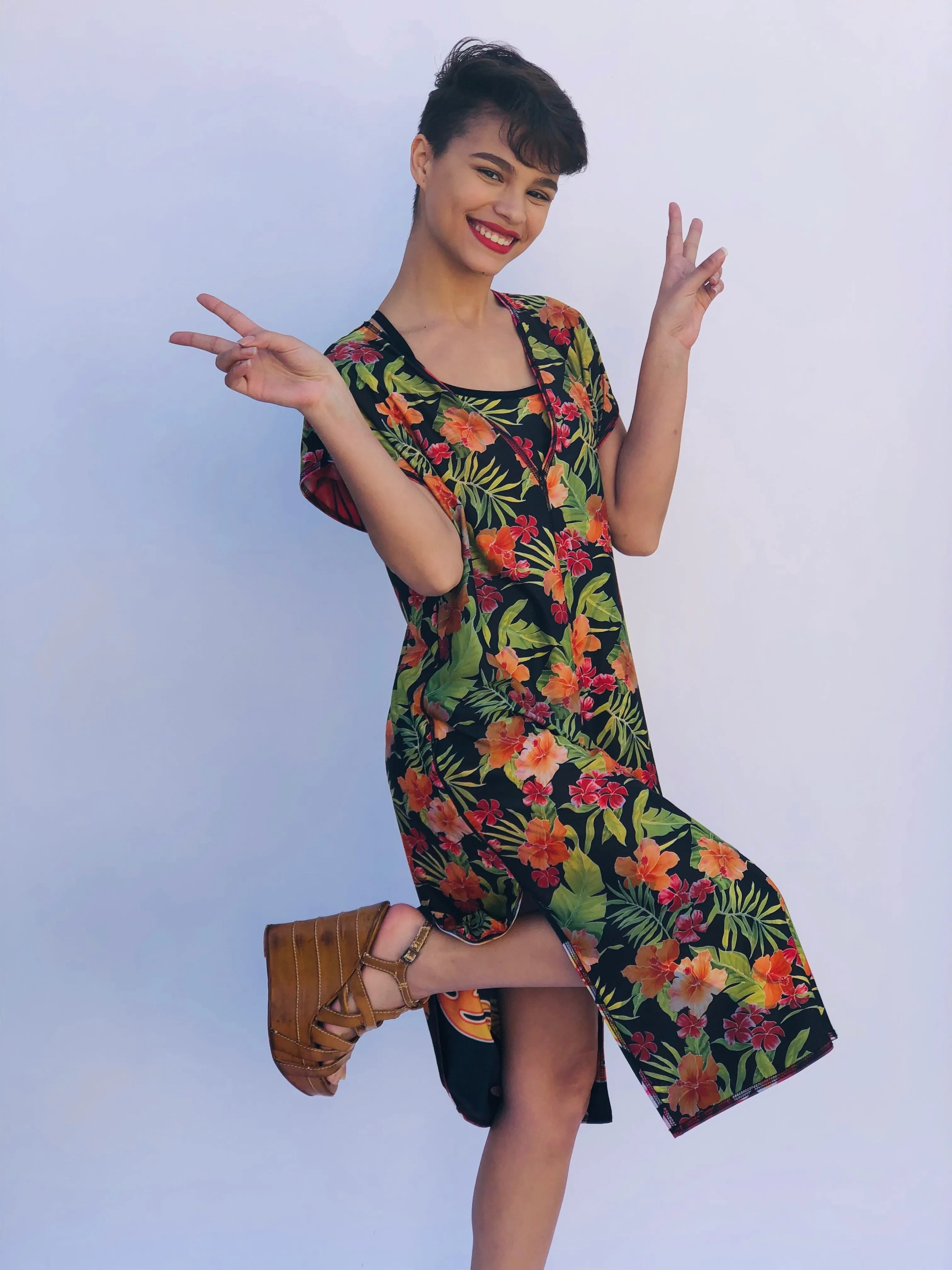 SWING DRESS RED TIGER/HAWAIIAN FLORAL